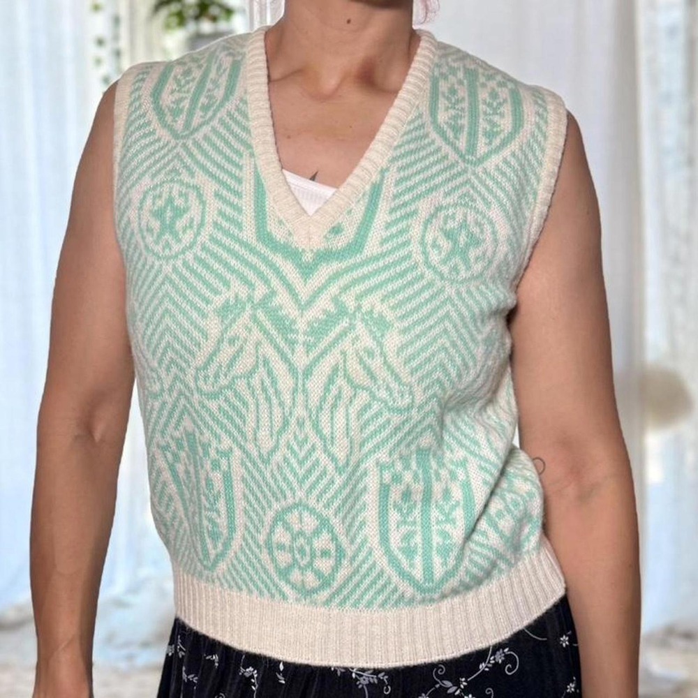 Vintage Benetton Wool Sweater Vest – Western Pastel Vibes (Size L)